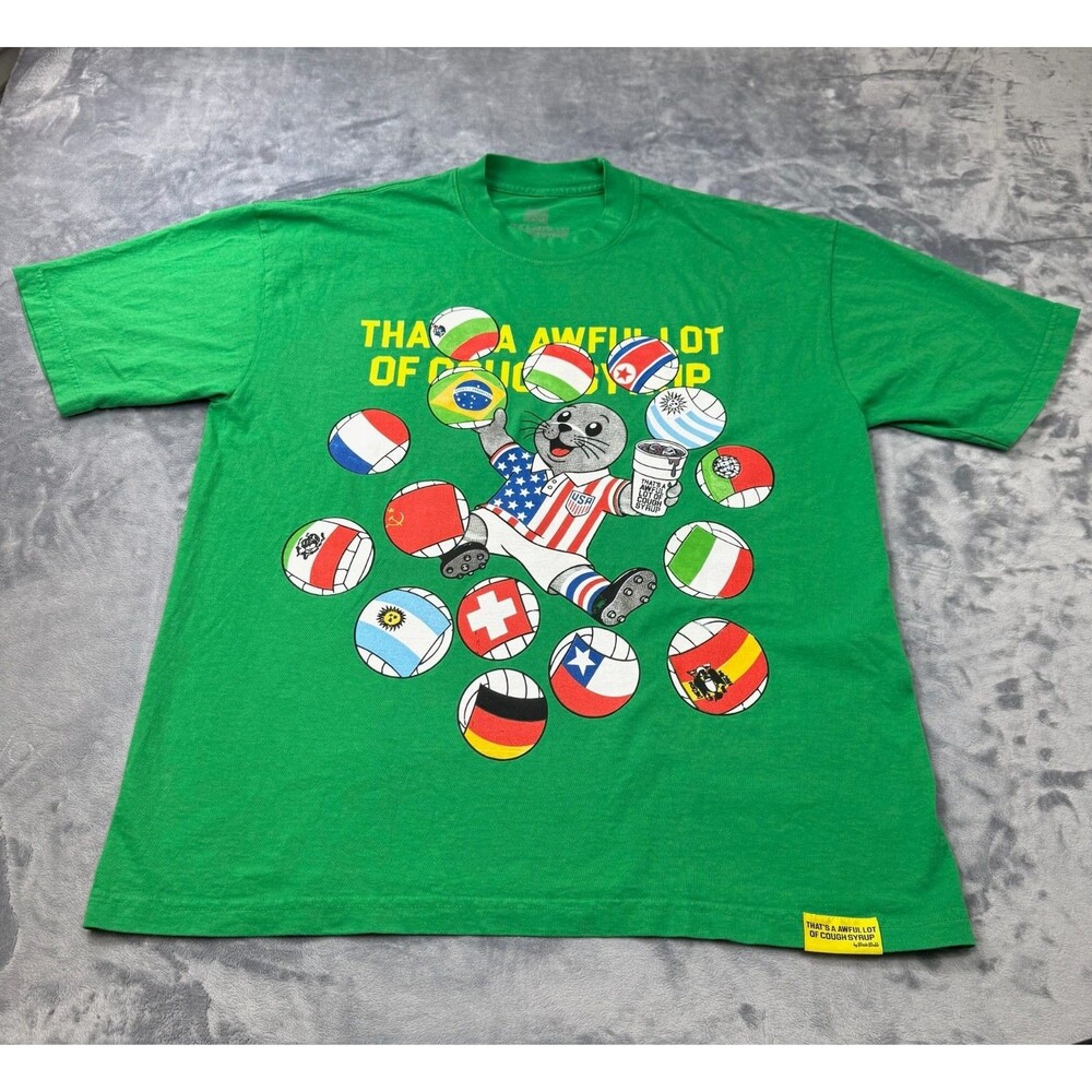 That’s An Awful Lot Of Cough Syrup World Cup Mascot T-Shirt Large Green | ALOCS